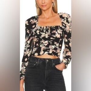 Free People - Hilary Floral Print Keyhole Long Sleeve Tie Back Blouse Top XSmall